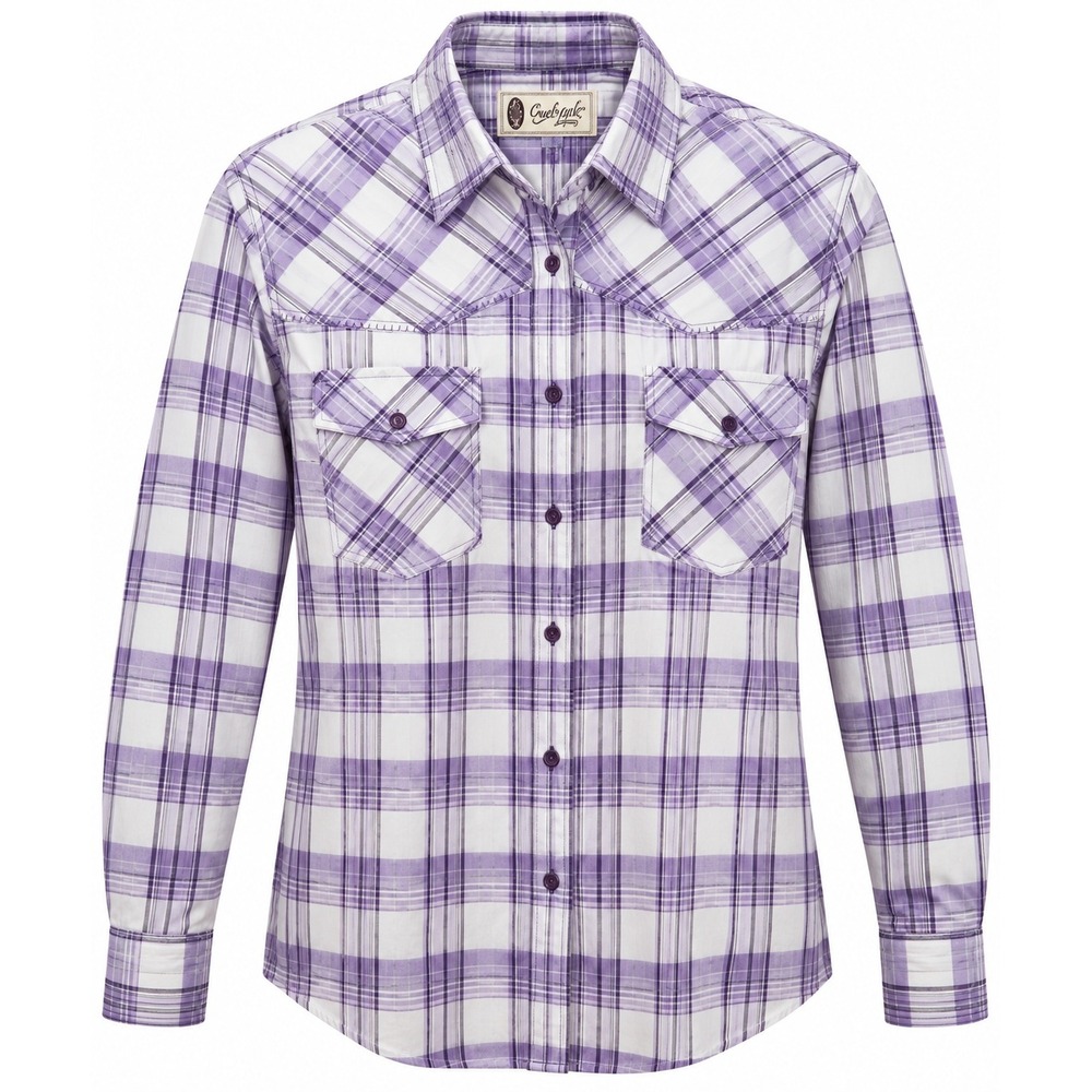 Outback Trading Co Purple Plaid Western Snap Shirt Long Sleeve Yoke Top Womens